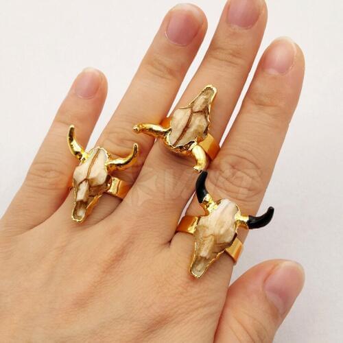 WT-R285 Wholesale 10pieces/lot Fashion Jewelry Novel Buffalo-head shape Dual-color Elegant Resin Rings For Women Jewelry