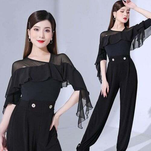 Modern Dance Bodysuit WomenS V-Neck Summer Short-Sleeved Tops Waltz Chacha Latin Ballroom Dance Competition Clothes DQS7740