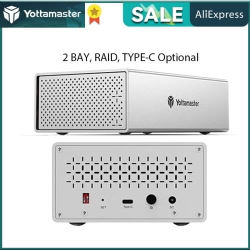 Yottamaster Aluminum 2.5"/3.5" Type C Dual Bay External Hard Drive Enclosure USB3.1 GEN1 for 3.5 Inch SATA HDD - [PS200C3]