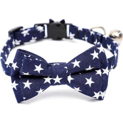 Legendog Stars Pattern Bowknot Cats Collars Cute Pets Chihuahua Puppy Cat Necklace With Bells Adjustable Bow Tie Kitten Collar