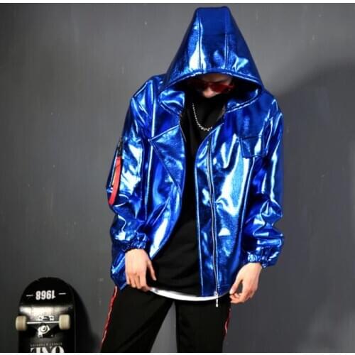 Personality Sapphire PU jacket men casual clothes mens leather jackets and coats jaqueta masculina chaqueta hombre Hooded