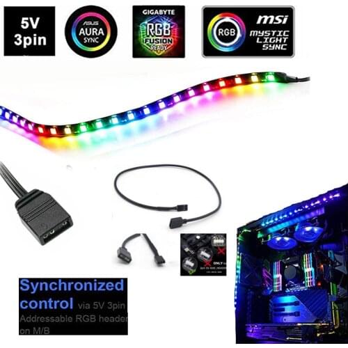 Addressable PC Digital LED Strips Kit Rainbow PC Case for 5V 3pin ARGB Header Asus Aura Sync Gigabyte RGB Fusion MSI Mystic sata