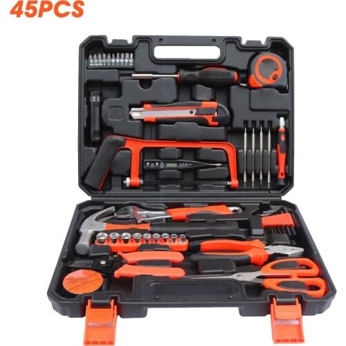 45Pcs Hardware Tool Set Home Toolbox Household Repair Tools General Maintenance Tool Set for Home Apartment Garage Dorm Office