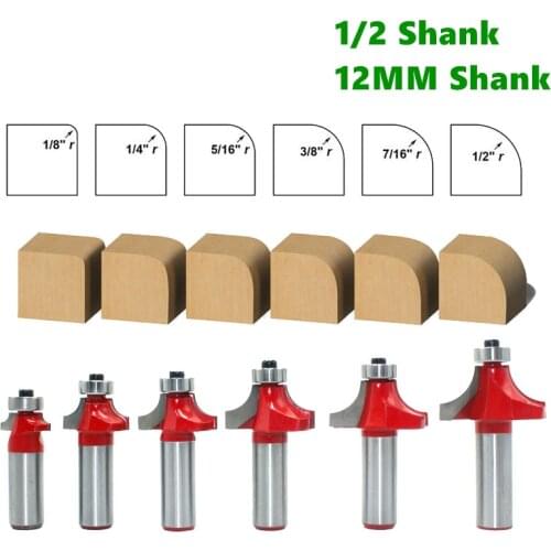 6pcs 1/2"or 12mm Shank Corner Round Bit Over and Beading Edging Router Bit Set C3 Carbide Tipped Tenon Cutter for Wood