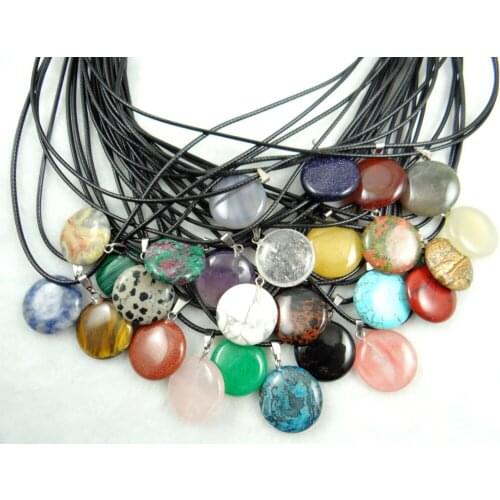 Natural stone Turquoises Quartz crystal lapis lazuli Round charms pendant for diy jewelry making necklace Accessories A2