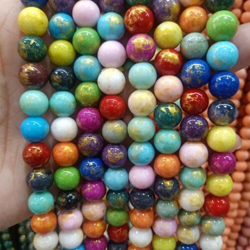 Natural Golden Rainbow Jades Stone Beads For Jewelry Making Round Loose Stone Beads DIY 4/6/8/10/12MM Fit Bracelet Necklace 15
