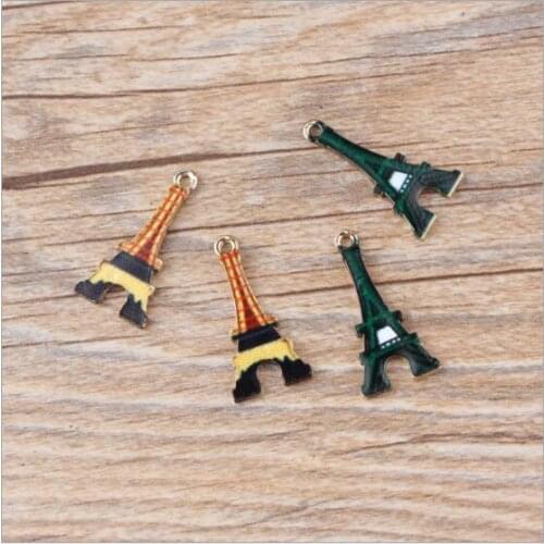 Wholesale Trendy Colorful Pattern Printing Alloy drop oil gold-color Tone Cartoon Towers Shape Metal Charms diy Jewelry making