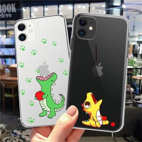 Original Clear Cartoon Dinosaur Case For iPhone 11 12 Pro XS Max 12 Mini 6 6S 7 8 Plus X XR 5S SE2020 Soft Shockproof Back Cover