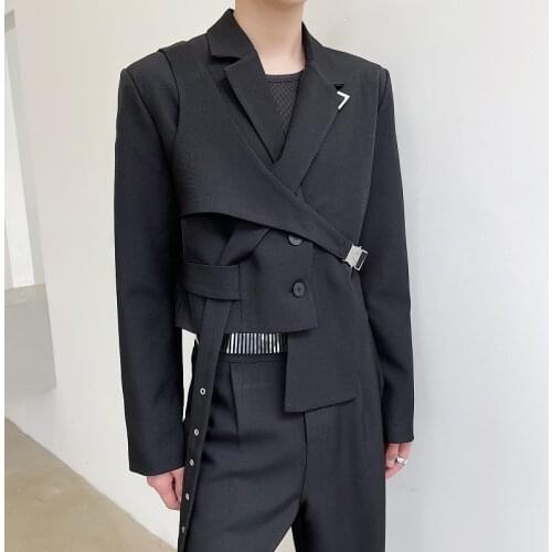 2021 Autumn Korean style Personalized Irregular hem design Suit men Casual loose short section Blazers for men M-XL