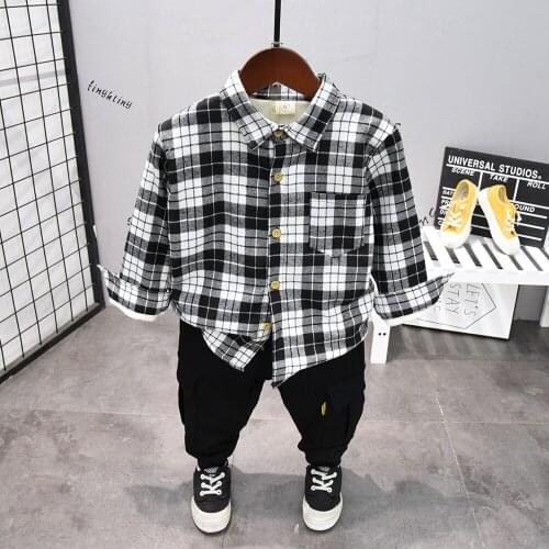 Autumn Winter Baby Clothing Set Baby Boys Long Sleeve Plus Velvet Plaid Shirt + Thick Pants 2PCs Outfits Casual Childrens Suit