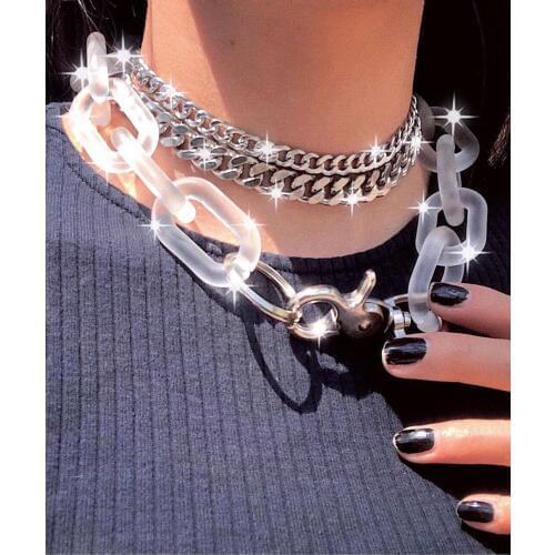 Harajuku Resin Necklace for Women Jewelry Bead Chain Female Symbol Internet Girl Choker Punk Rock Collares Mujer CL58