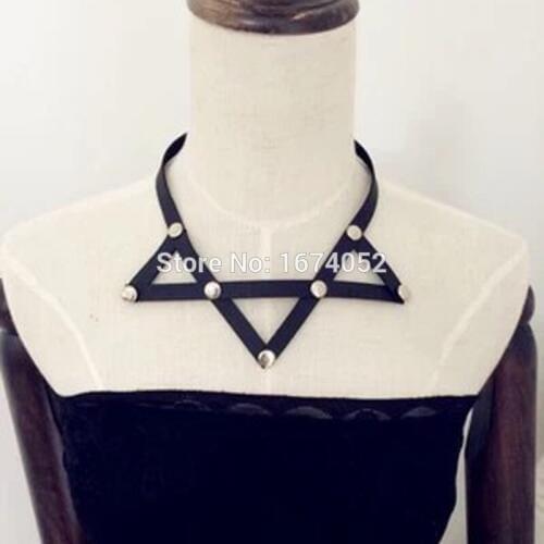 Punk Goth Star Choker, Handmade Harjauku Faux Leather Studs Rivets Choker Collar Necklace
