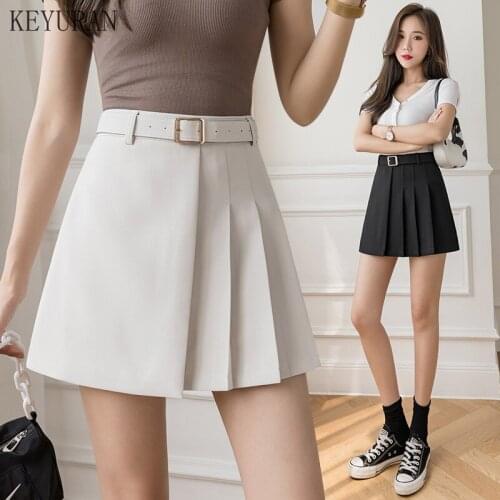 Casual Korean Harajuku Women short Skirt Vintage Vogue Sashes Female Mini A-line Skirts Office Lady High Waist Above Knee Skirt