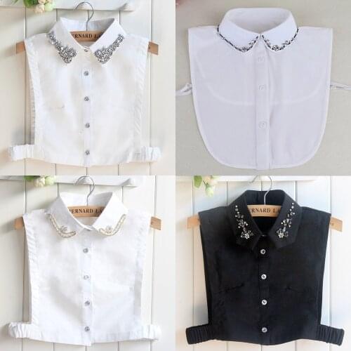 Flash Drill Dickie Shirt women Half-body Cotton Lead detachable fake collar 2019 white Wholesale Drop shpper