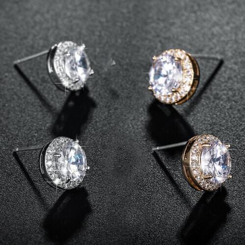 Crystal Zircon Oorecchini Donna Stud Earrings Gold silver Color Needle Cubic Zircon Earrings for Women Gift Party Two