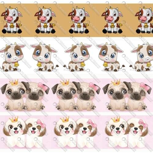 Cow Dog Cartoon 1-1/2" Printed Lanyard/Grosgrain/Satin Design Customized Ribbon for Bow DIY Hair Craft Supplies Sewing 50 Yards