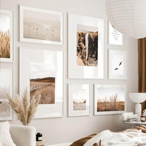 Calm Lake Sea Bird Wheat Grass Beach Waterfall Nordic Poster Wall Art Print Canvas Painting Decoration Pictures For Living Room