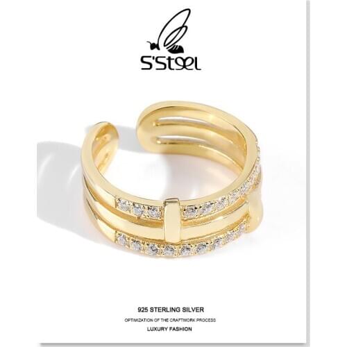 SSTEEL Luxury Ring 925 Sterling Silver For Women Adjustable Fashion Hand Accessories Zircon Rings Plata 925 Para Mujer Jewelry
