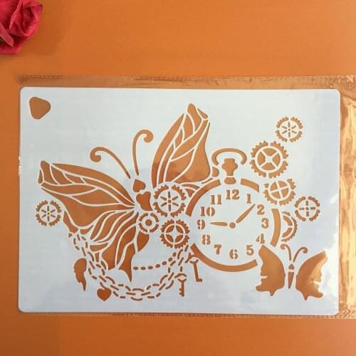 A4 29*21cm Reusable butterfly watch Stencil for DIY scrapbook painting decoration stamping paper card drawing template mold