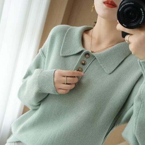High-End Autumn Winter 100% Wool Sweater V- Neck Womens Female Loose Large Size Knitted Girl Clothes Tops 5 Colors Jumper