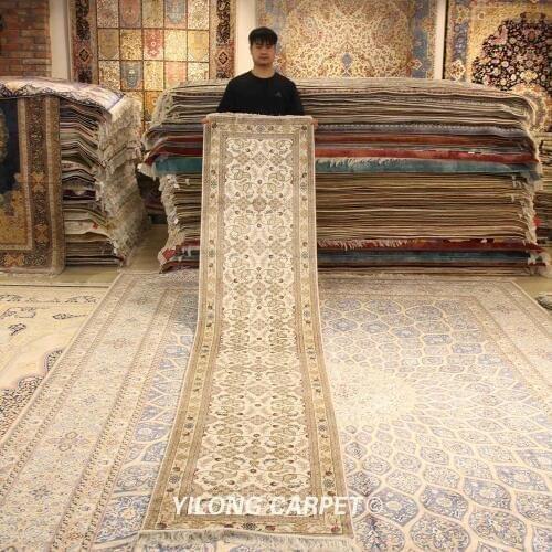 Yilong 2.5'x12' handmade silk rugs runners hallway contemporary art rug (YJH243AB)