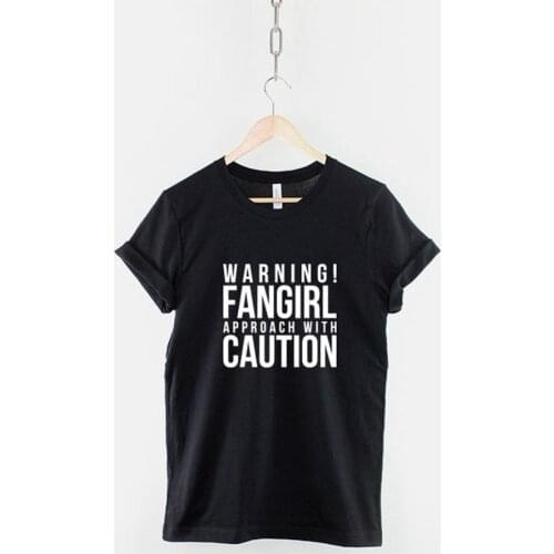 ZBBRDD Warning Fangirl Approach With Caution T-shirts Cotton Fashion funny Short Sleeve Tshirt o neck plus size top tees tops