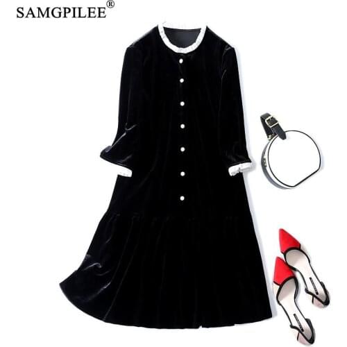 Women Clothes 2021 Spring Autumn Elegant Solid Velvet Party Dress Womens Slim Korean Ladies Fashion Casual Black Dresses 4XL