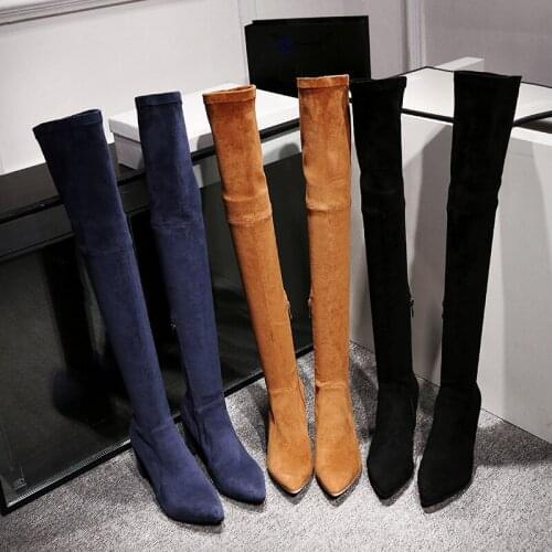 Winter Pointed Toe High Heels Genuine Leather Women Long Boots Knight Short Plush Over The Knee Thigh High Boots ZY170913