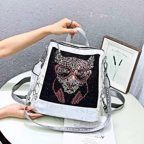 Womens Backpacks Animal Prints Rhinestone Mochila Femenina Luxury Designer School Bags Shoulder Travel Sac A Dos