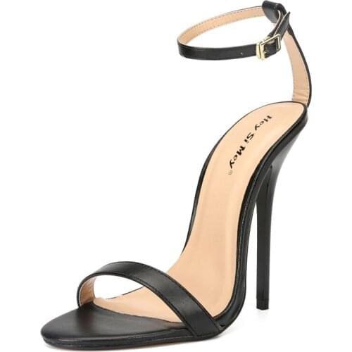 Women Pu Leather Pointed Toe Sexy Ankle Straps Sandals Womens High Heels Plus Size 11 Black White