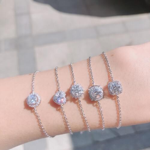 GEMS BALLET 925 Sterling Silver Moissanite Bracelets 5mm Round Moissanite Adjustable Bracelet for Women Bride Wedding Jewelry