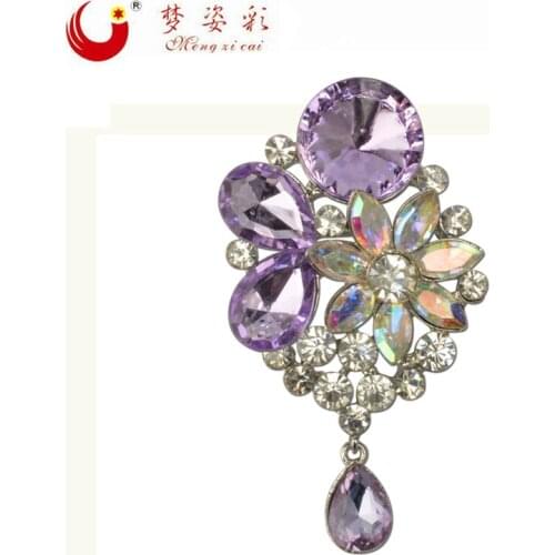 2019 Vintage Purple Costume Crystal Jewelry five color Flower Rhinestone Brooch Women Party Broach Pins Bouquet Decor X1453