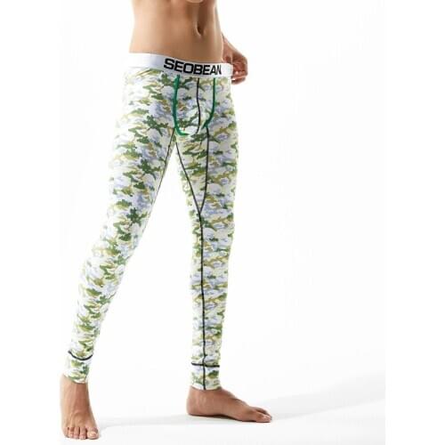 Winter Men Long Johns Thicken Sexy Mens Long Pants Bottoms Pajama Low Waist Tight Legging Pouch Warm Long Johns