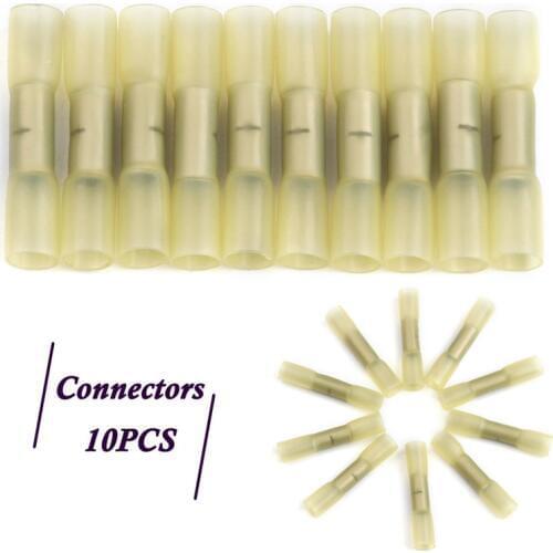 10 PCS Yellow Waterproof Insulated Heat Shrink Terminals Seal Butt Wire Connectors Crimp Terminals kit AWG 12-10