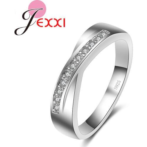 100% Pure 925 Sterling Silver Simple Wedding Band Finger Rings Cross Design with Cubic Zirconia Women Party Anel Jewelry