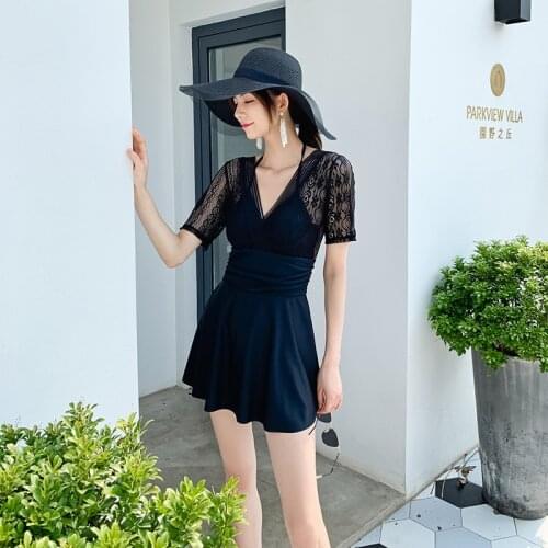 2021 Womens Beach Swimsuit One-piece Swimsuit Beach Dress White Swimsuit Conservative Female Hot Spring Swimwear Beachwear