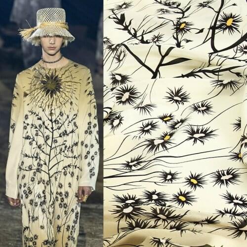 370x146cm Flower Printed Polyester Crepe De Chine Fabric Brand Fashion Clothing Shirt Cloth for Dress Fabrics by the Meter