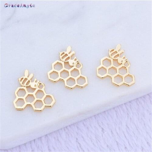 4pcs/set bees honeycomb charms for DIY Jewelry Making Crafts Gold Copper charms bracelet necklace pendant Handmade Earrings New