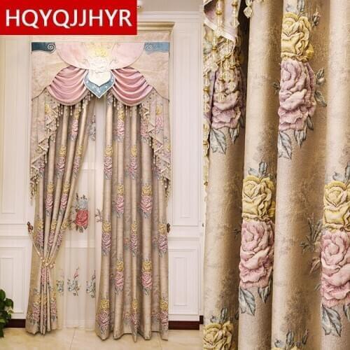 4D jacquard luxury villa beige blackout curtains for living room windows high quality Voile curtains for bedroom apartment hotel