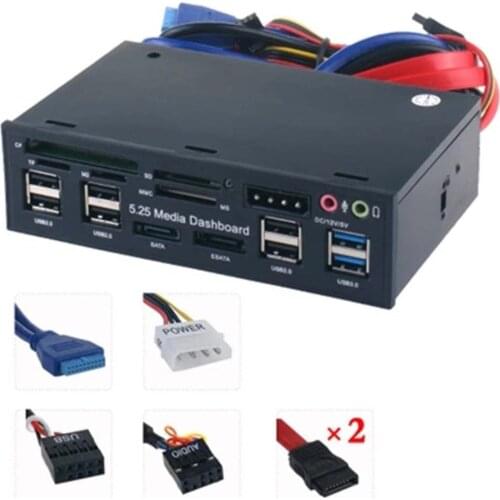 5.25" Pc Front Panel Dashboard Media Usb 3.0 Hub Audio Esata Sata Card Reader Desktop Optical Drive Multifunctional Panel 525E