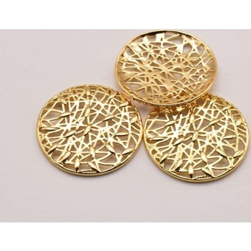 5 Pcs/Lot 27.5mm 18K Brass Gold Plated Geometric Circular Mesh Gasket Jewelry Components Making For Jewelry Necklace JA0388