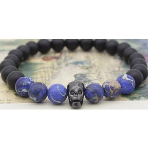 8mm ct323 adjusted Charm Frosted agate Bracelet Stone bead women lapis lazuli Reiki Chakra Buddha Yoga men gift