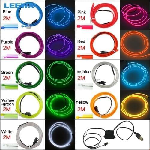 FEELDO 12V USB Power Inverter Car 2M Flexible Moulding EL Neon Glow Lighting Rope Strip With Fin 9-color #CA5769