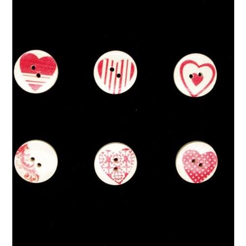 SHINE 30PCs Wooden Sewing Buttons Scrapbooking Round Two Holes Heart Pattern Costura Botones Decorate bottoni botoes 20mm