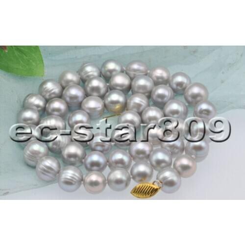 P6802 17" 10mm Gray Round Freshwater Pearl Necklace Choker