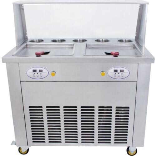 Double square pans with 5 topping tanks of Thailand fried ice cream roll machine with R410A Refrigerant
