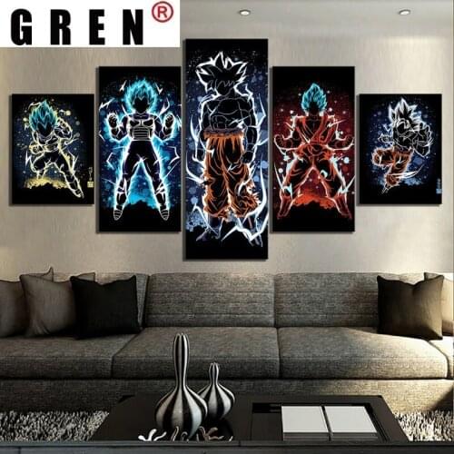 GREN Canvas Paintings 5Pcs Vegeta Anime My Hero Academia Wall Art Posters Pictures Home Decor Living Room Decoration No Framed
