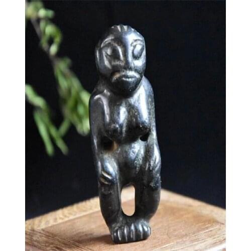 China Hongshan Culture Archaize Black Iron Meteorite Hongshan People Statue Handicraft Home Decoration