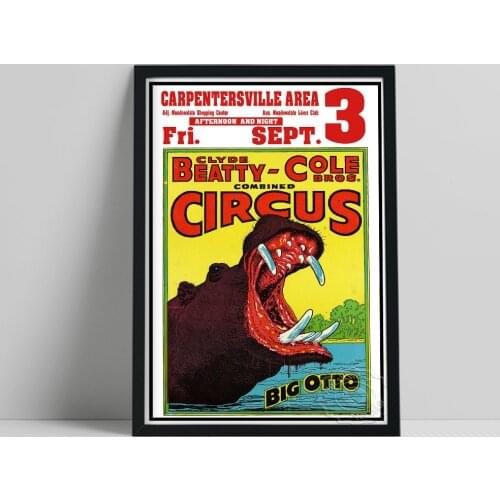 Clyde Beatty-Cole Bros Circus Raleigh N.C Poster, Big Otto Hippo Wall Picture, Vintage Animal Wall Stickers, Bedroom Wall Decor