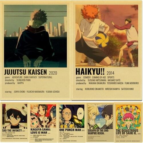 WTQ Collection Jujutsu Kaisen/The Promised Neverland/Haikyuu!! Canvas Art Anime Posters Retro Poster Wall Art Picture Home Decor